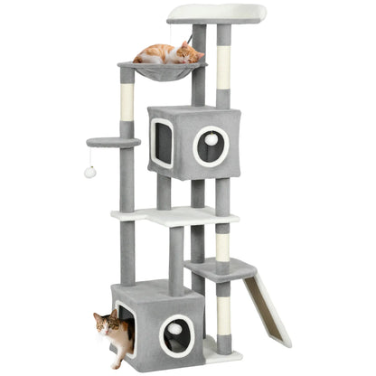 65 Inch Cat Tree, 2 Doors Condos, Plush Perch, Hammock, Grey Cat Towers at Gallery Canada