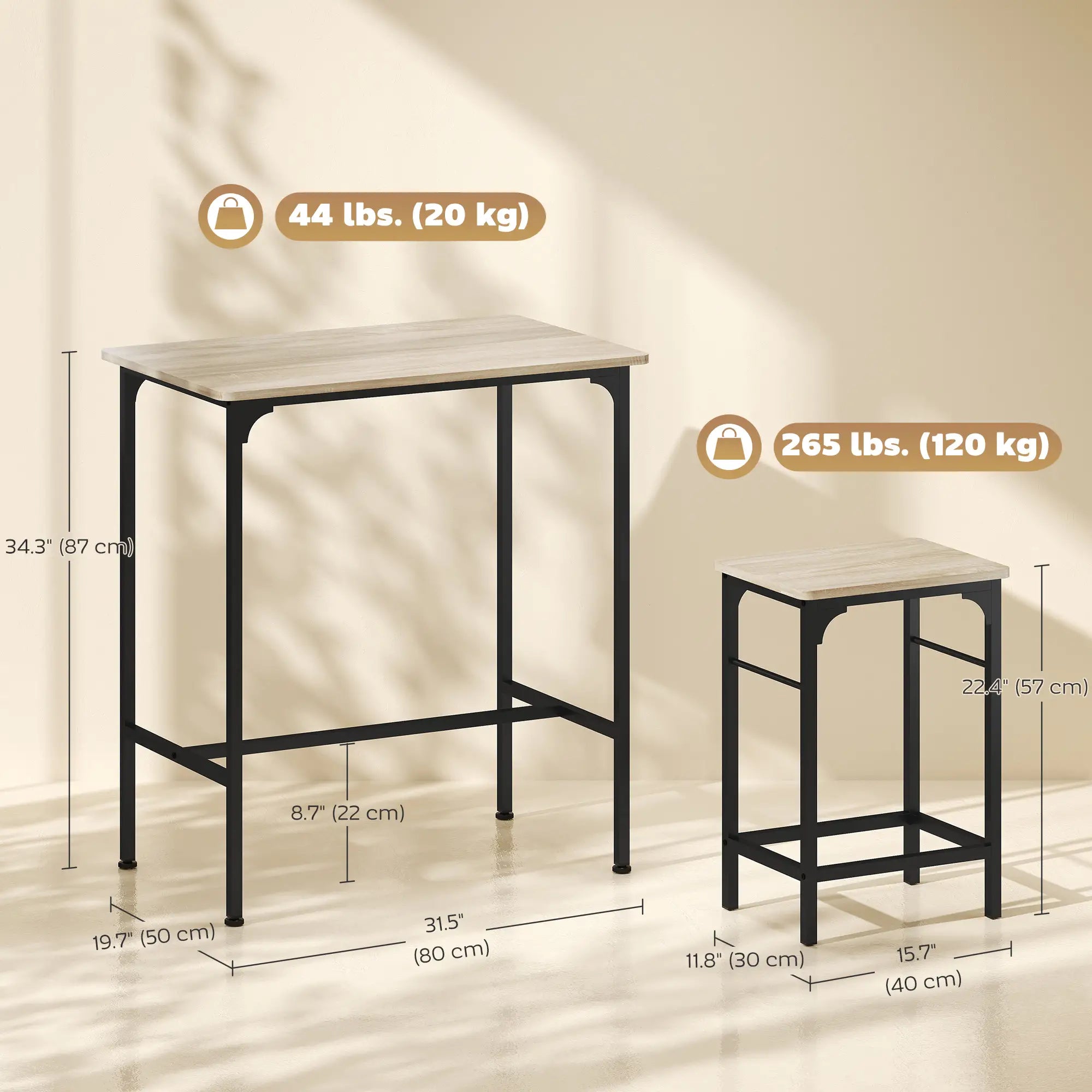 3-Piece Dining Table Set, 2 Stools, Natural Wood, Kitchen Living Room Bar Sets at Gallery Canada