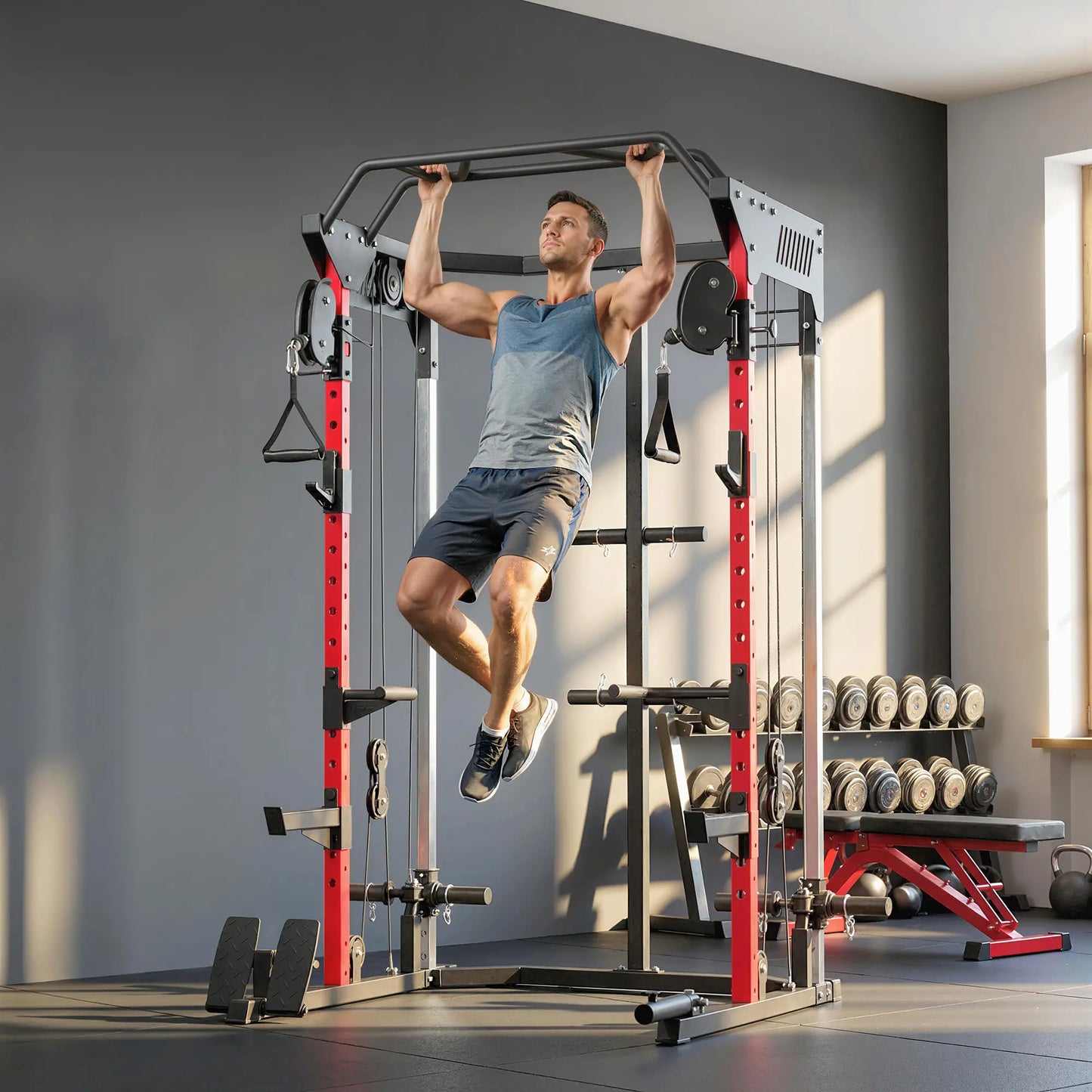 Power Cage Smith Machine, Adjustable Cable Pulley System, Pull-Up Bar, Dip Station, Landmine Power Towers at Gallery Canada