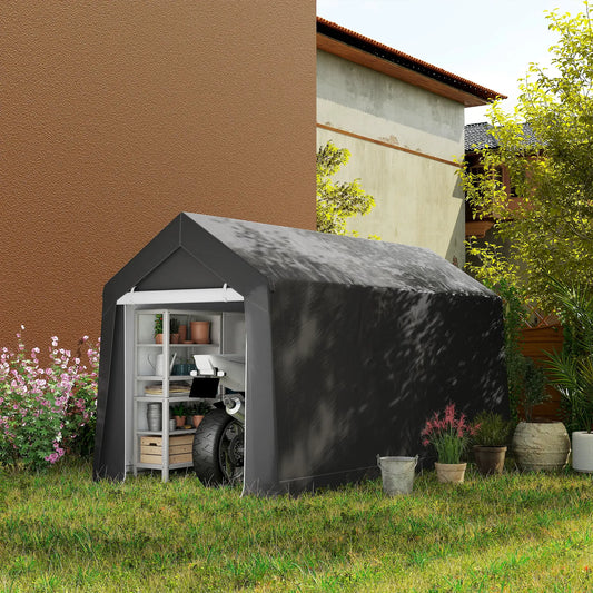 7' x 12' Outdoor Storage Shed, Portable Garage, Roll-up Door, Dark Grey