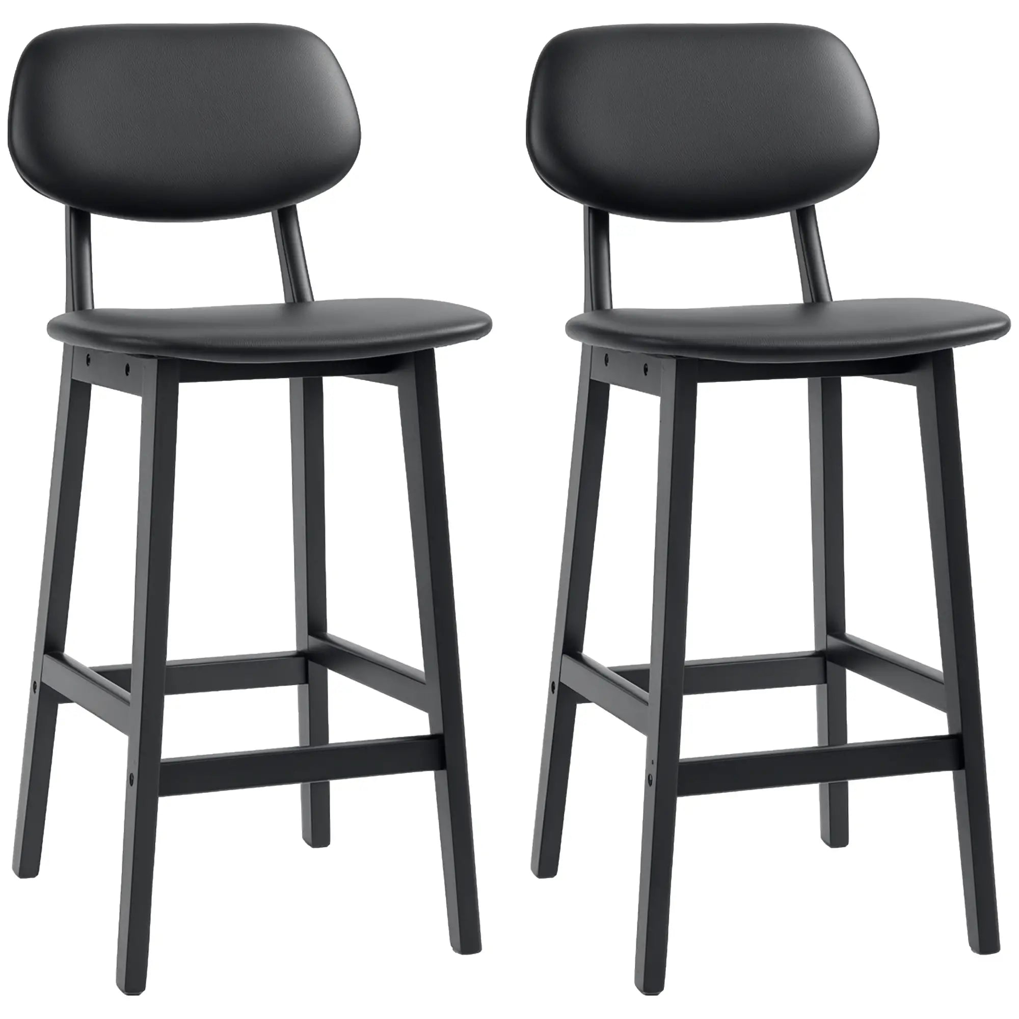 PU Leather Bar Stools Set of 2, Counter Height with Footrest, Solid Wood Legs, Black Bar Stools at Gallery Canada