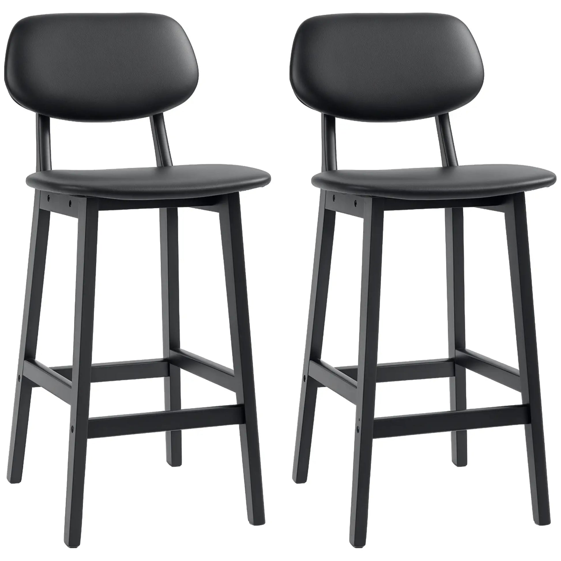 PU Leather Bar Stools Set of 2, Counter Height with Footrest, Solid Wood Legs, Black Bar Stools at Gallery Canada