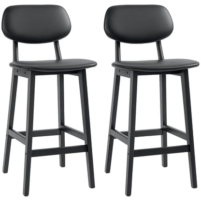 PU Leather Bar Stools Set of 2, Counter Height with Footrest, Solid Wood Legs, Black Bar Stools at Gallery Canada