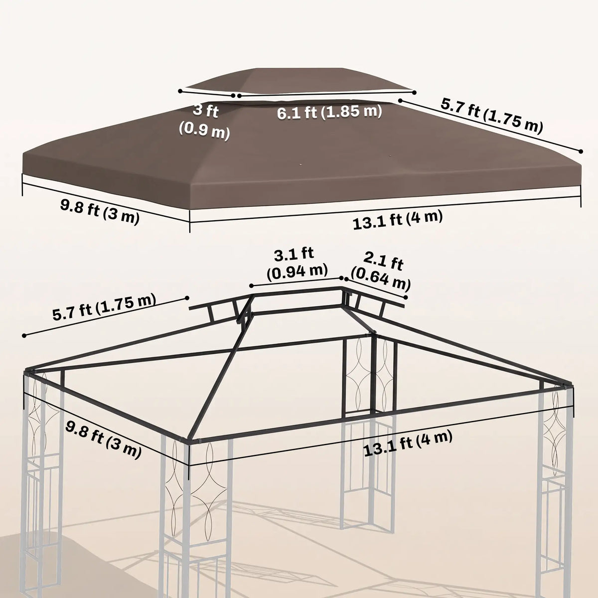 13' x 10' Gazebo Replacement Canopy, 2 Tier Top, UV Cover, Top Only, Brown Gazebo Canopy Replacement at Gallery Canada