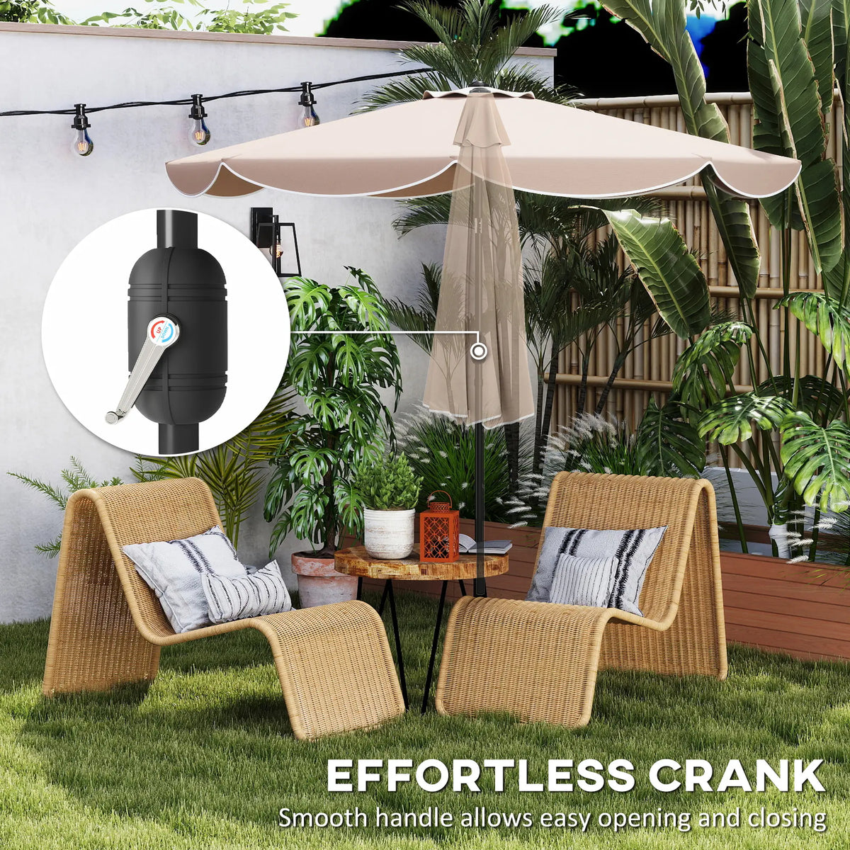 9' x 9' Round Market Umbrella, Tilt Crank Patio, Khaki Sun Umbrellas at Gallery Canada