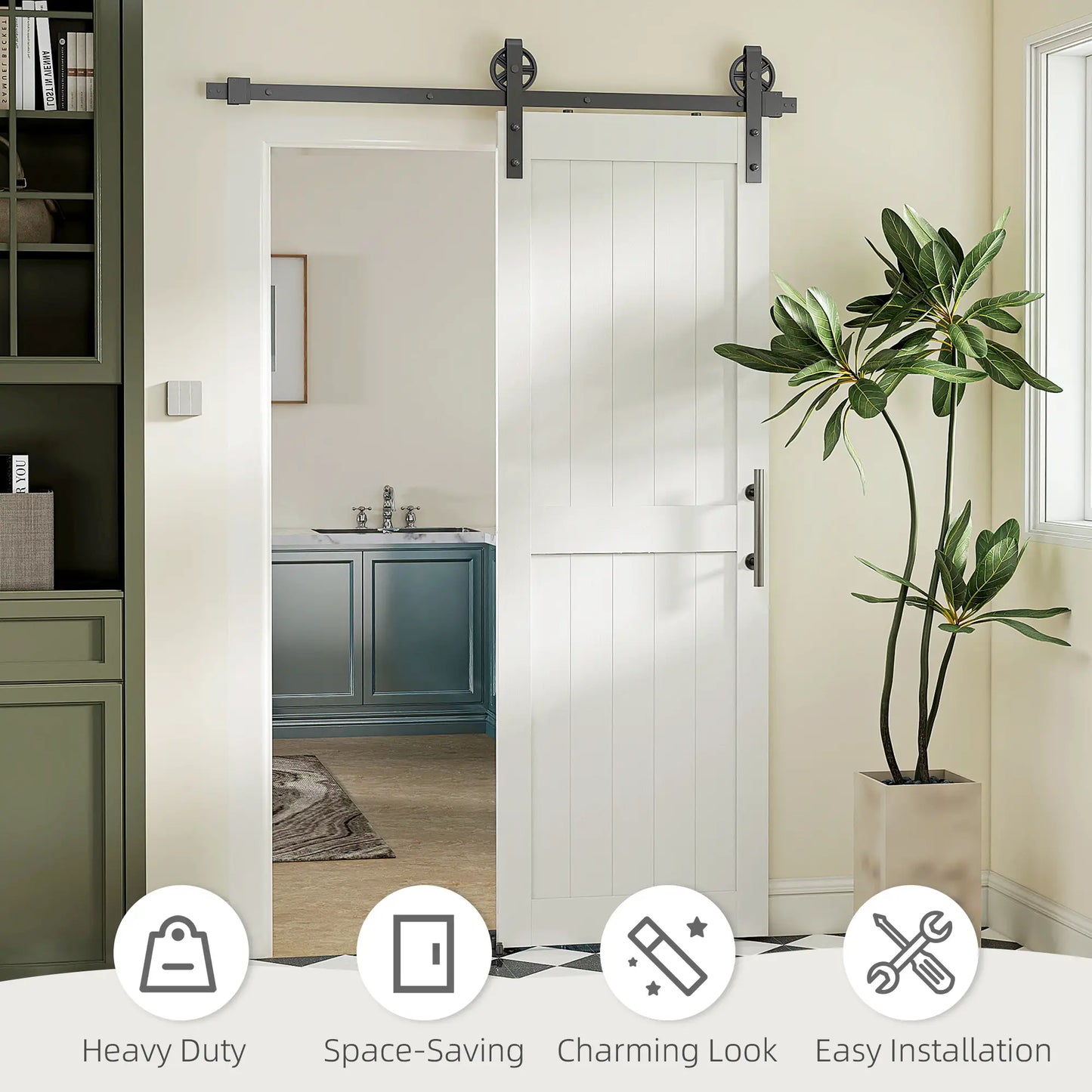 Barn Door with 5FT Sliding Hardware Kit, White