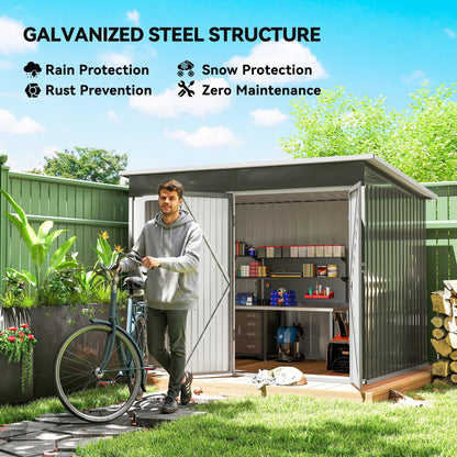 8.5' x 6' Galvanised Steel Outdoor Storage Shed, Garden Shed, Grey