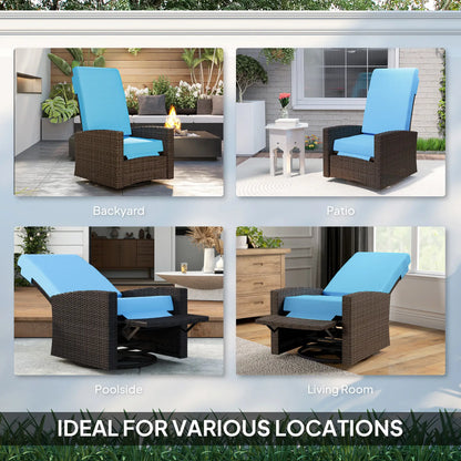 Outdoor Rattan Lounge Chair with Footrest, Soft Cushion, Sky Blue Patio Chairs at Gallery Canada