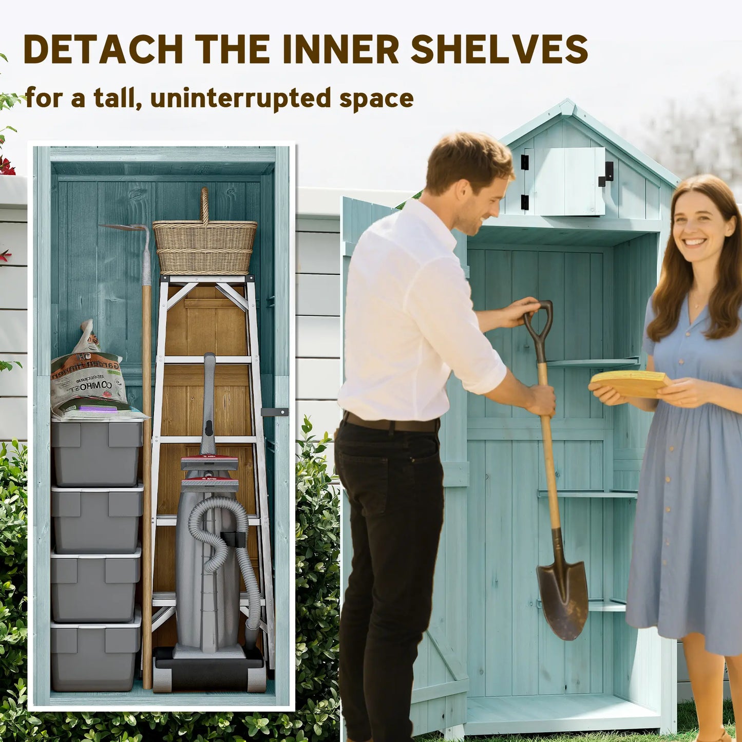 30" x 21" x 71" Garden Storage Shed, Outdoor Tool House, 3 Tier Shelves, Blue Sheds at Gallery Canada
