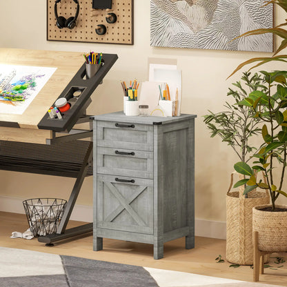 Vertical 3-Drawer Filing Cabinet, Rustic Farmhouse, A4 Letter Size, Stone Grey Office Cabinets & Cupboards at Gallery Canada