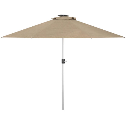 LED Patio Umbrella, Solar & USB Charging, 4 Lighting Modes, Khaki Sun Umbrellas Khaki at Gallery Canada
