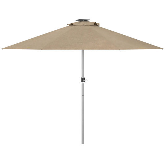 LED Patio Umbrella, Solar & USB Charging, 4 Lighting Modes, Khaki Sun Umbrellas Khaki at Gallery Canada