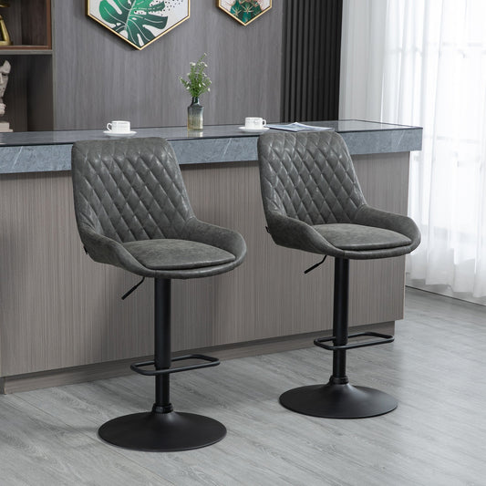 Retro Bar Stools Set of 2, Adjustable Kitchen Stool, Upholstered Bar Chairs with Back, Swivel Seat, Dark Grey - Gallery Canada