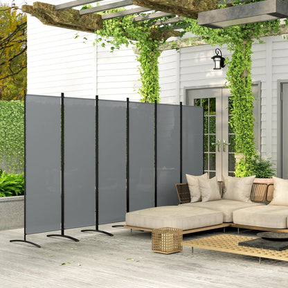 6 Panel Folding Outdoor Privacy Screen with Stable Base, 5.7FT Tall Room Divider with UV30+ Protection, Dark Grey Side Awnings at Gallery Canada