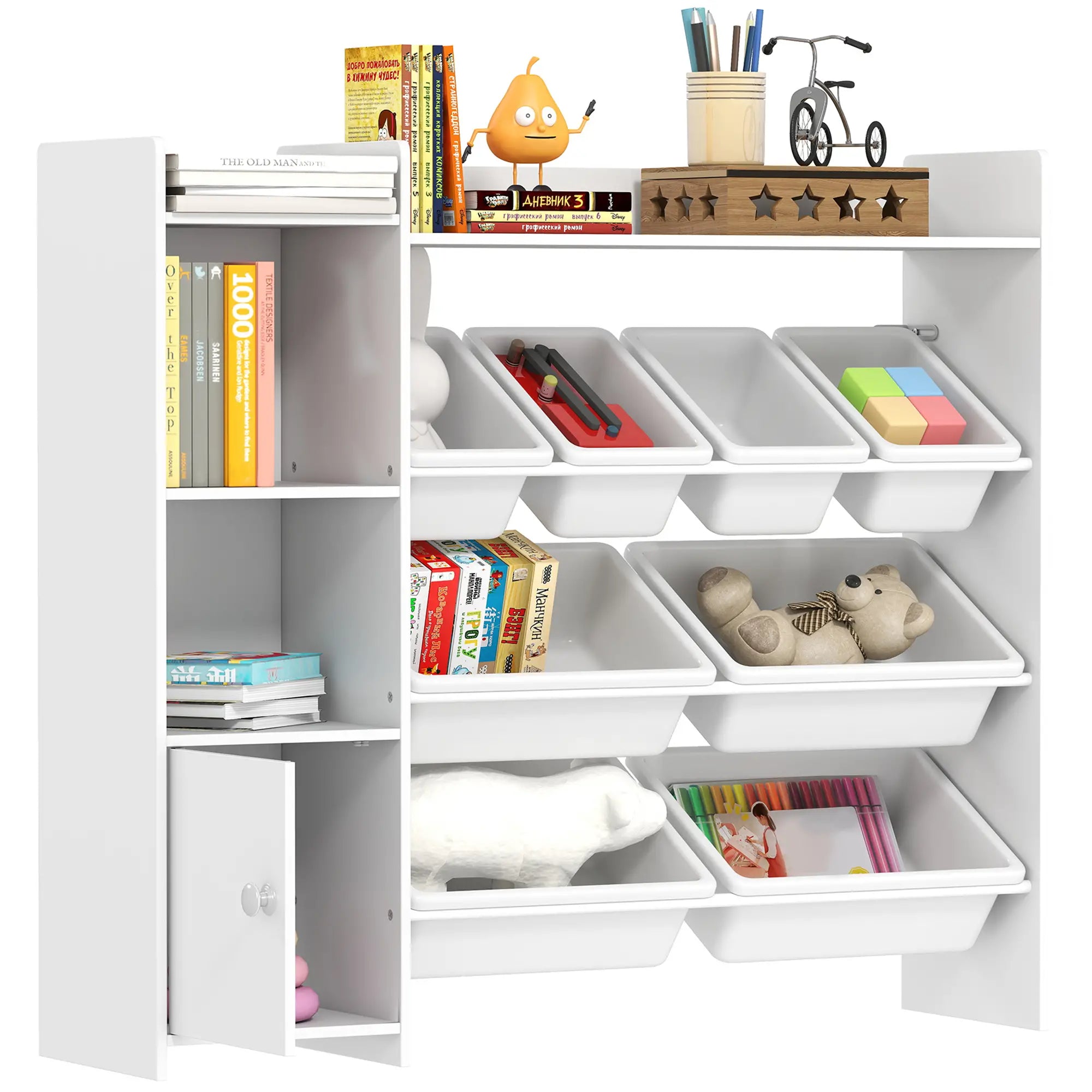 Kids Bookshelf And Toy Organizer, 8 Removable Bins, White Bookshelves & Bookcases at Gallery Canada