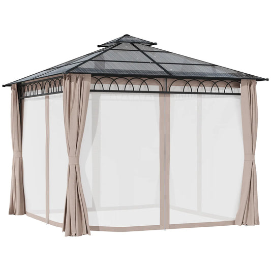 9' x 10' Outdoor Hardtop Gazebo, Steel Frame, Nettings, Curtains, Khaki Gazebos Black Roof, Dark Grey Frame, Khaki Curtains at Gallery Canada