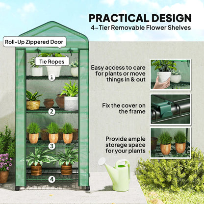 Portable Greenhouse, 4 Tier Shelves, PE Cover, Green Walk In Greenhouses at Gallery Canada