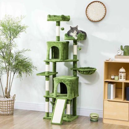 Cat Tree, 70 Inch Multi-Level Tower, 2 Condos, 2 Perches, Hammock, Green Cat Towers at Gallery Canada