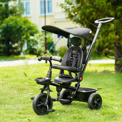Kids Tricycle 4 In 1 Trike with Reversible Angle Adjustable Seat Removable Handle Canopy Handrail Belt Storage Footrest Brake Clutch for 1-5 Years Old Black Tricycles for Kids at Gallery Canada