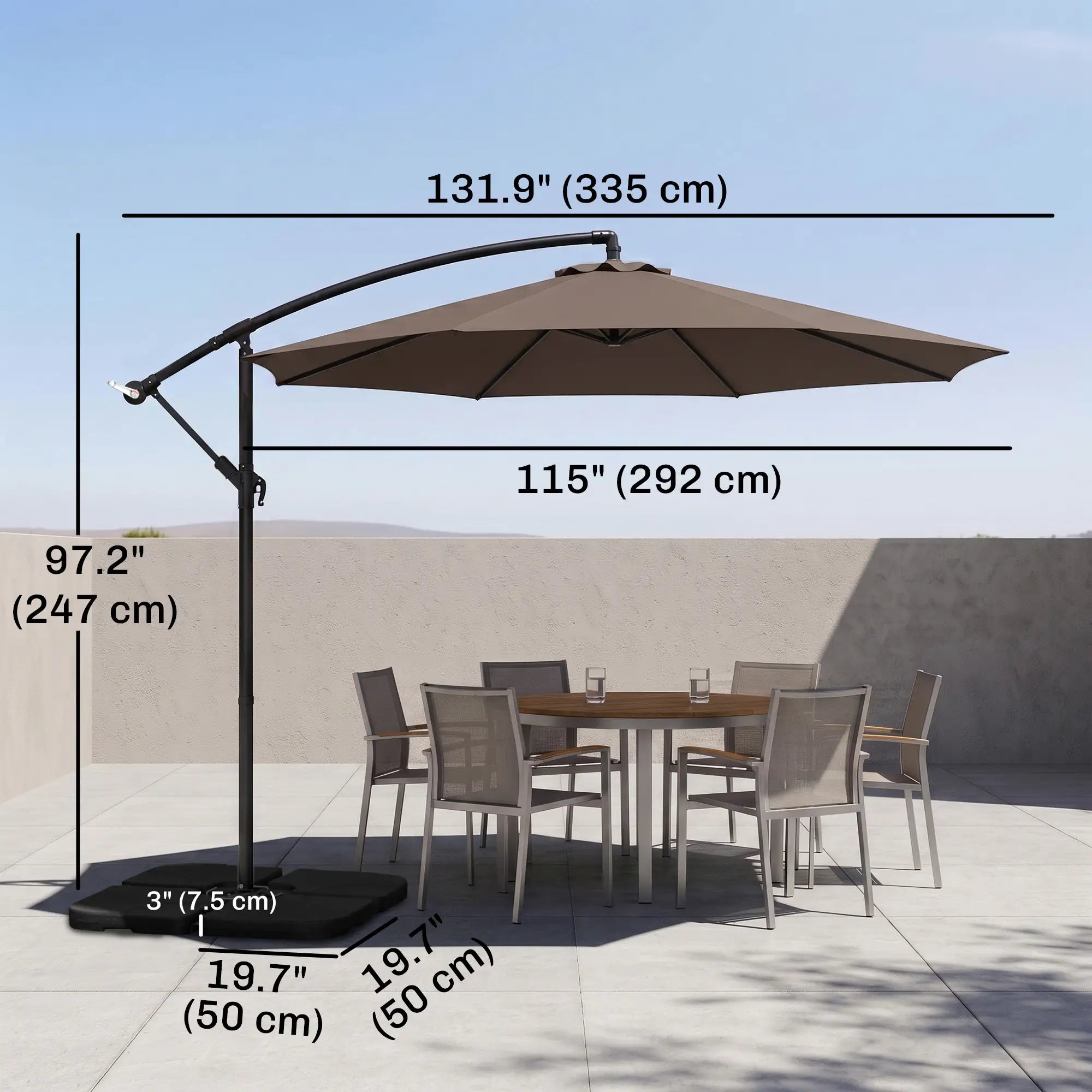 9.6ft Offset Patio Umbrella, Hanging Parasol, Crank, Base Cantilever Umbrellas at Gallery Canada