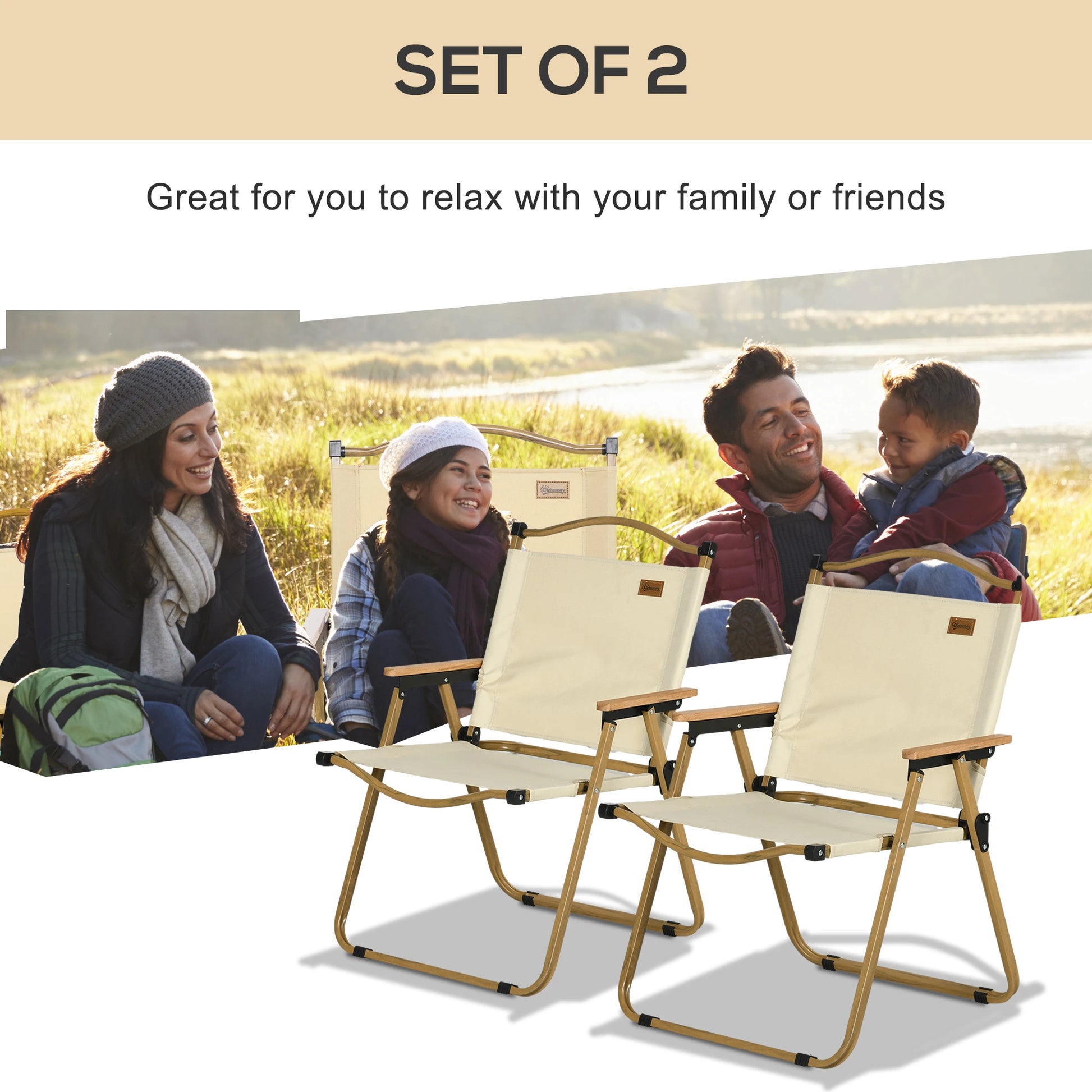 Set of 2 Lightweight Folding Camping Chairs, Portable, Beige Picnic Tables & Camping Chairs at Gallery Canada