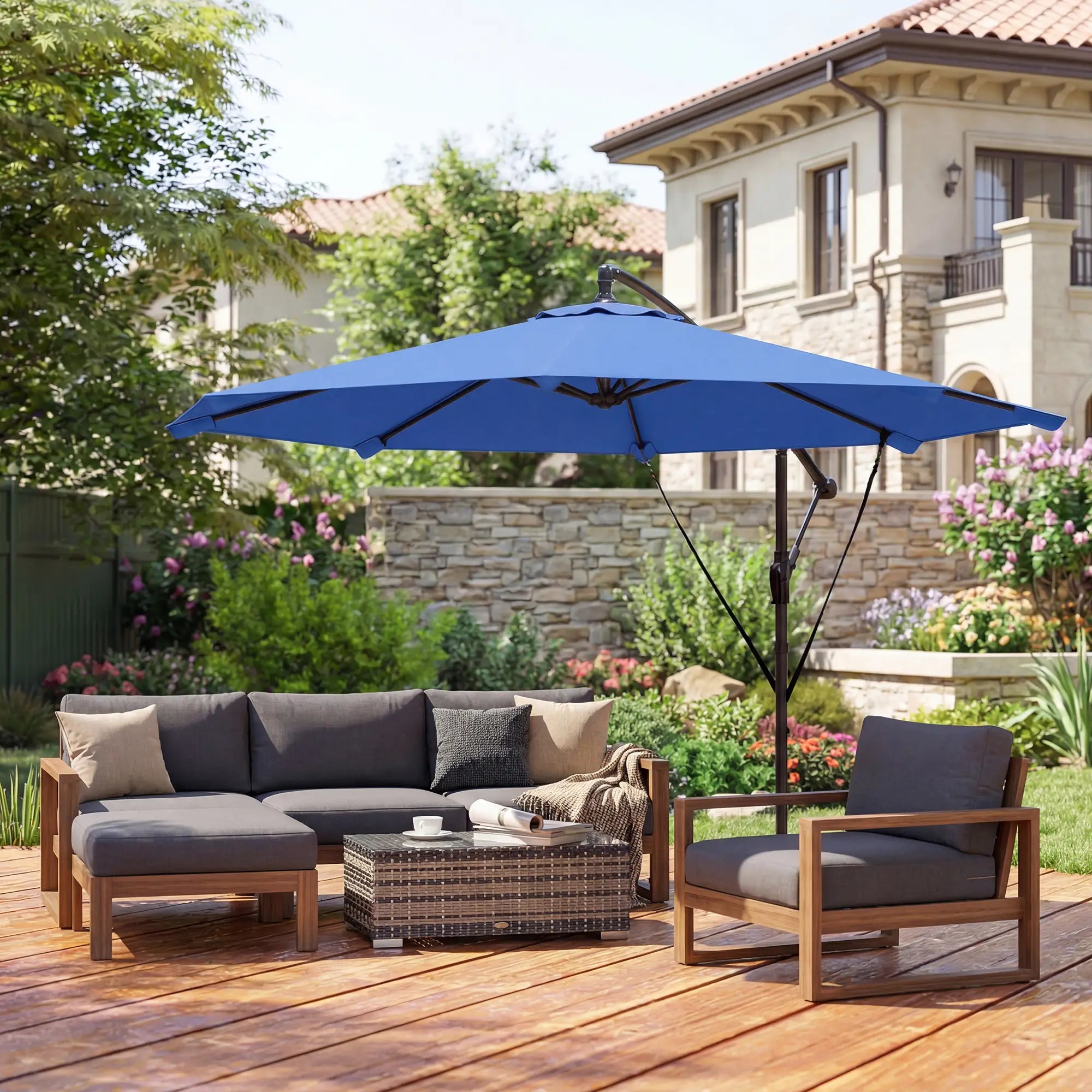 10FT Cantilever Patio Umbrella, With Cover And Wind Ropes, Navy Blue Offset Cantilever Umbrellas at Gallery Canada