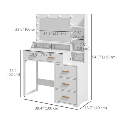 LED Vanity Table with Mirror, Drawer, Storage Shelves, White Dressing & Vanity Tables at Gallery Canada