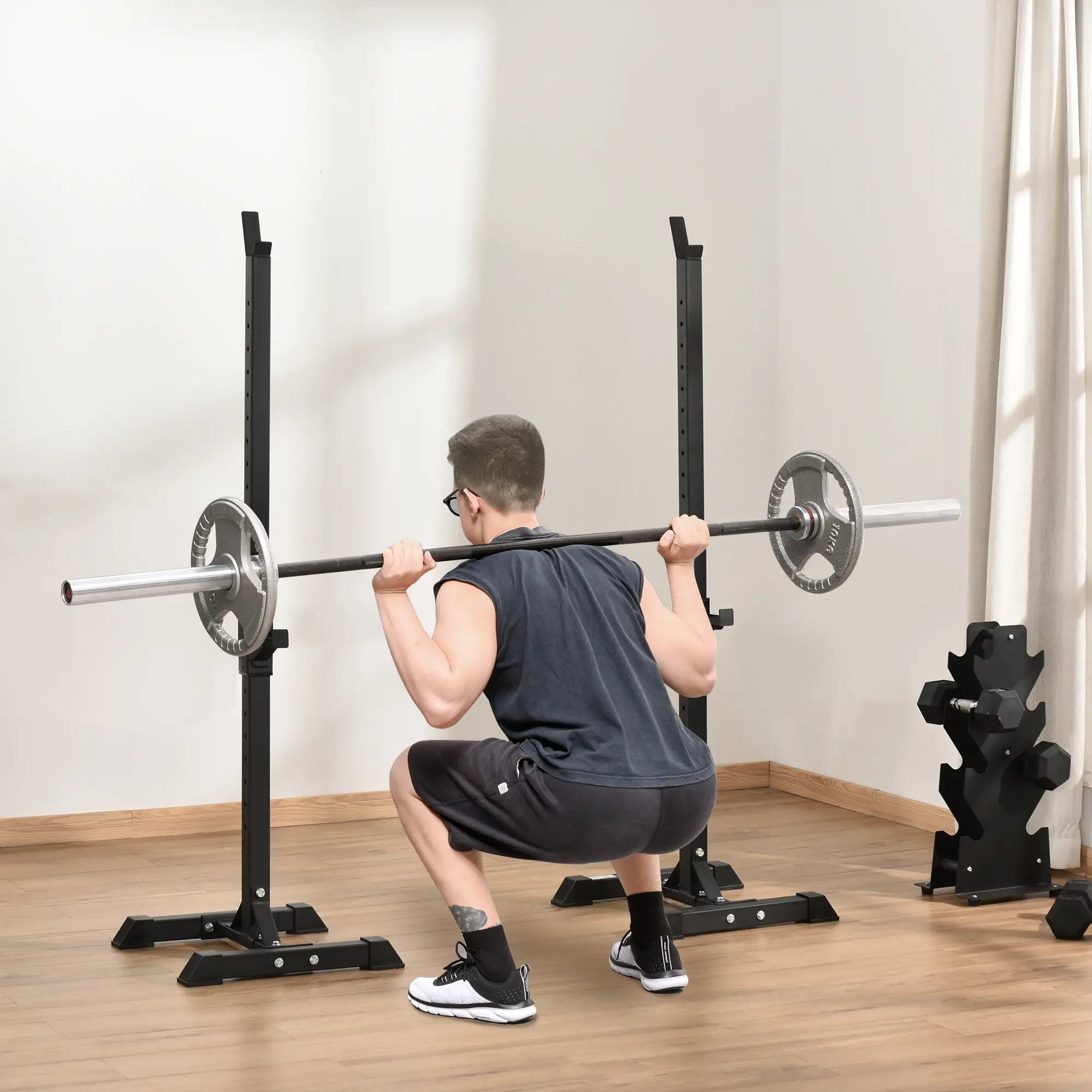 Adjustable Power Squat Stand, 2 Bars Barbell Holder, Black Power Towers at Gallery Canada