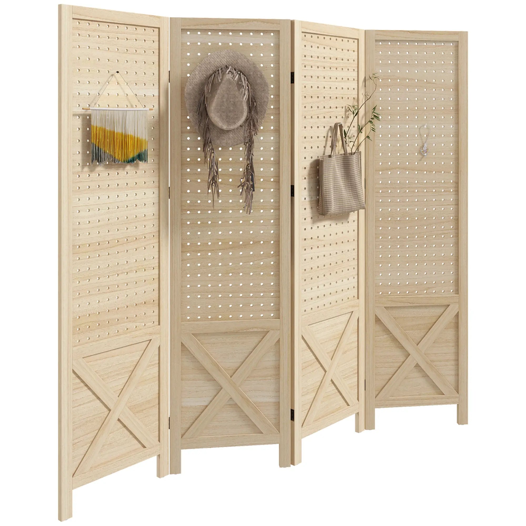 4.7' Wooden Room Divider, Folding Privacy Screen, Natural Room Dividers at Gallery Canada