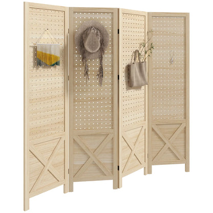 4.7' Wooden Room Divider, Folding Privacy Screen, Natural Room Dividers at Gallery Canada