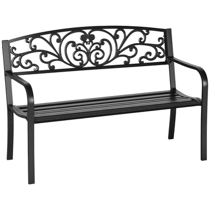 50 2-Seater Garden Bench, Outdoor Blossoming Pattern, Black Outdoor Benches Black at Gallery Canada