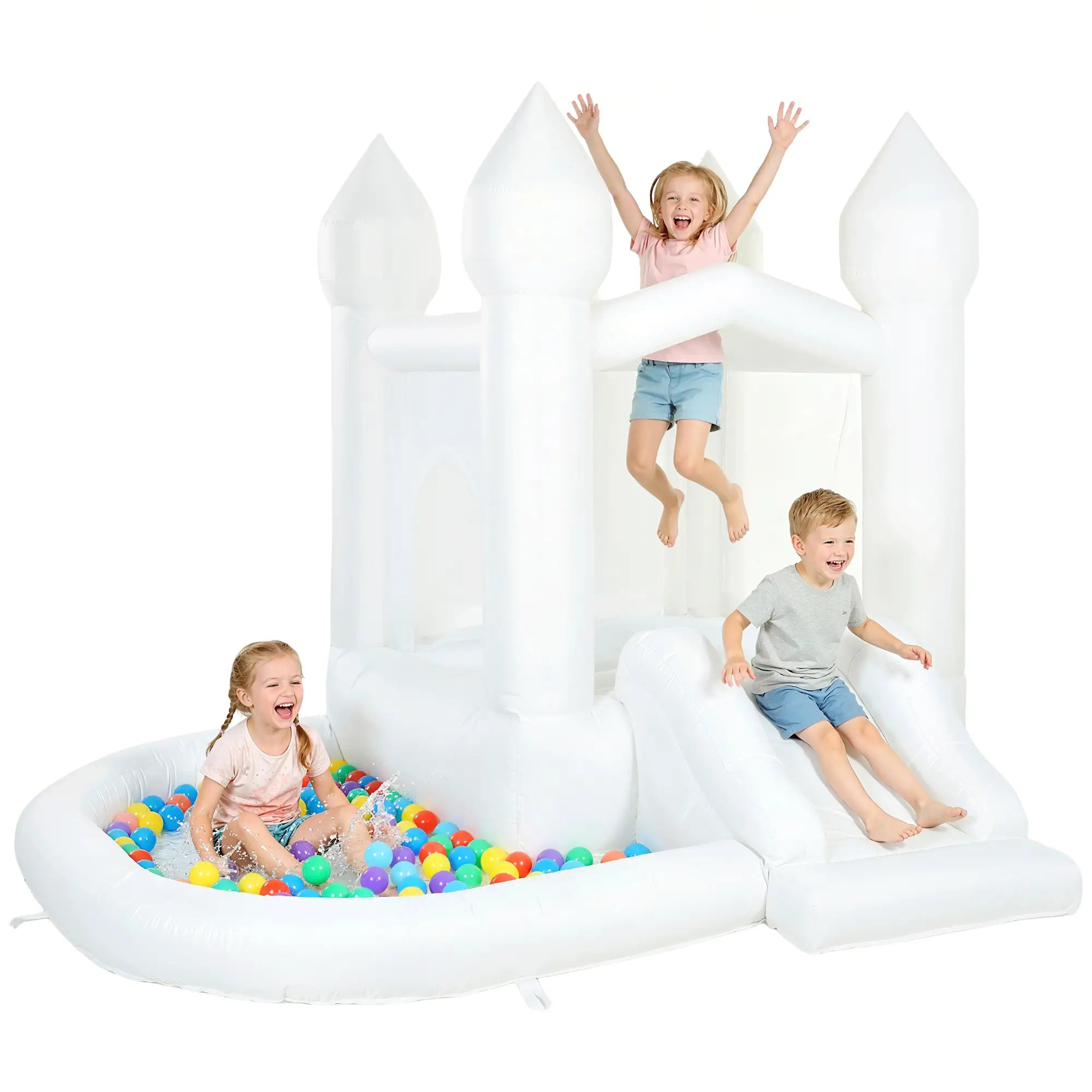 Inflatable Bouncy Castle, 3-in-1 Bounce House with Slide, Ball Pit, 370W Blower, White Inflatables White at Gallery Canada