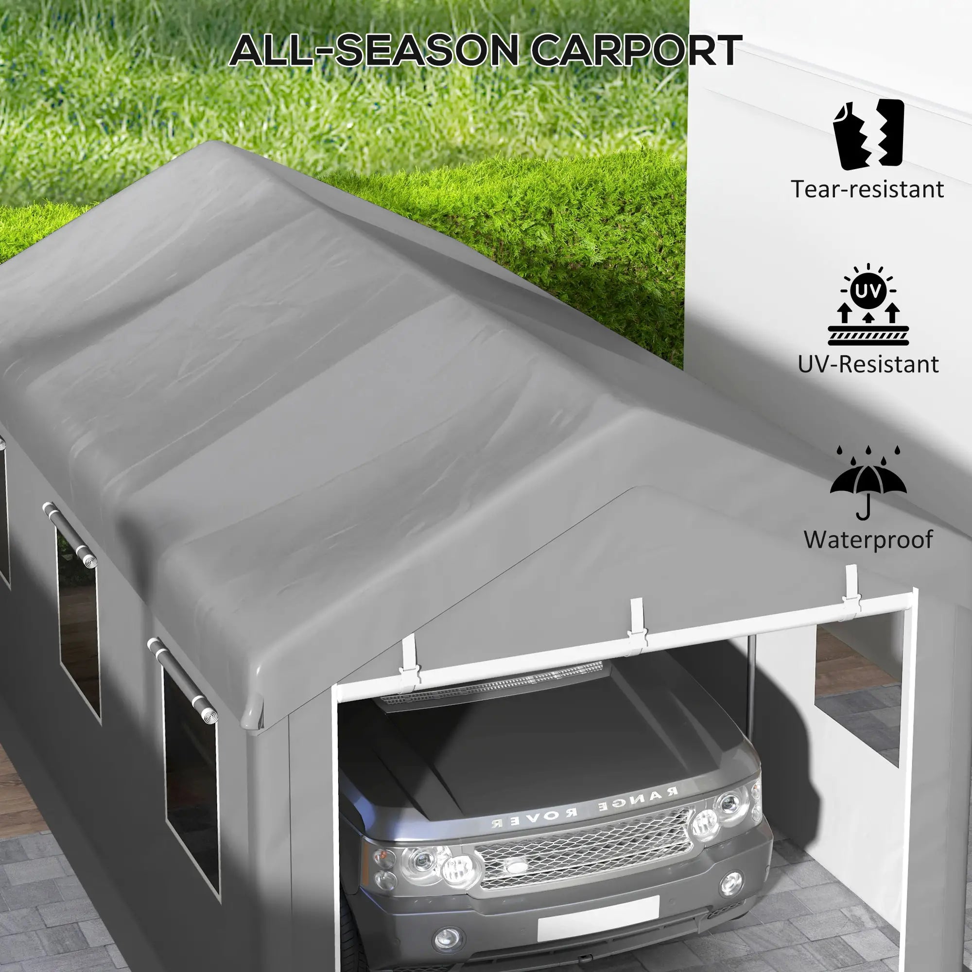 10' x 20' Heavy Duty Carport, Portable Garage, 6 Mesh Windows, 2 Doors, Grey Car Shelters at Gallery Canada