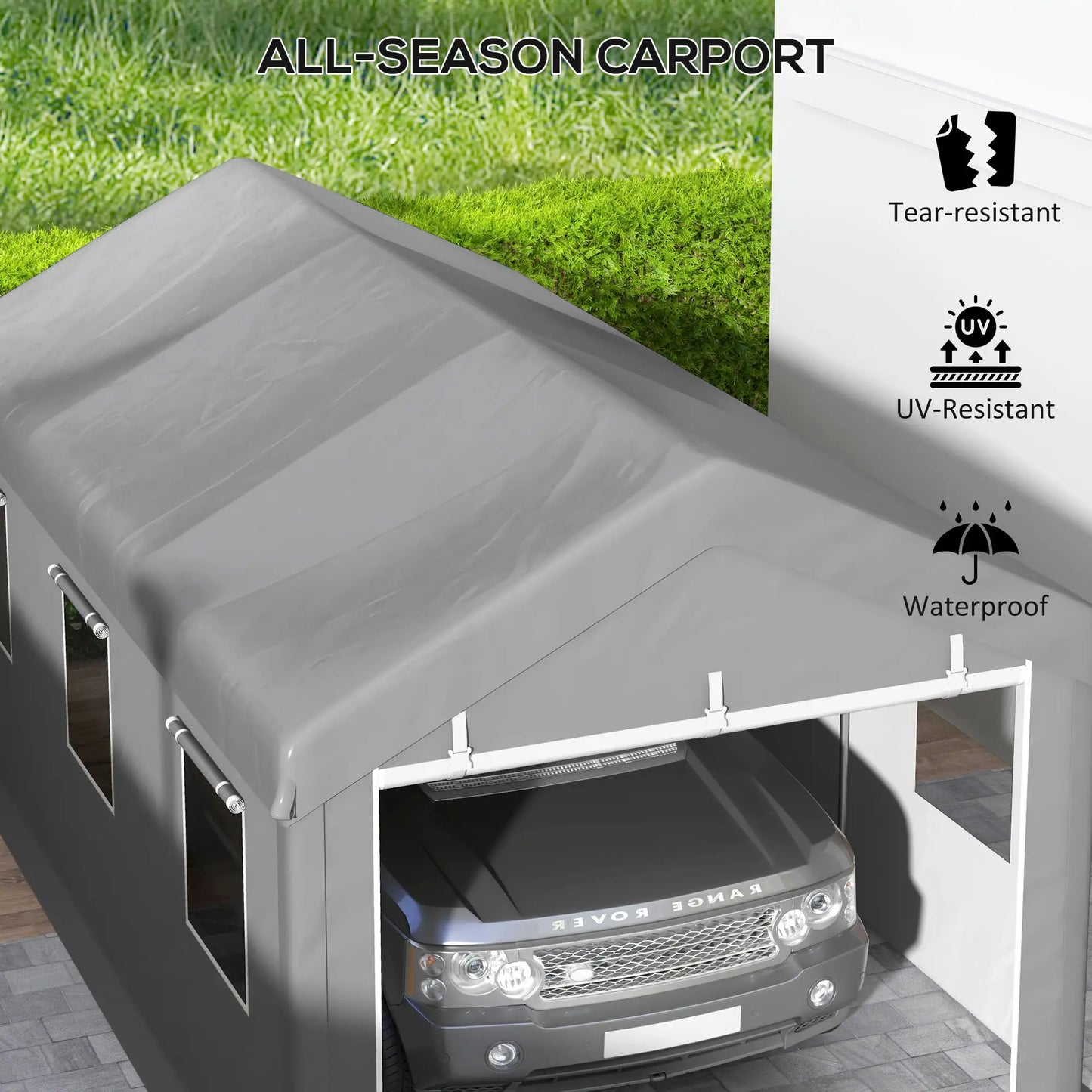 10' x 20' Heavy Duty Carport, Portable Garage, 6 Mesh Windows, 2 Doors, Grey Car Shelters at Gallery Canada