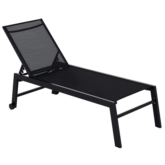 Outdoor Lounge Chair, 5-Position Reclining Backrest, 2 Wheels, Black Lounger Chairs Black at Gallery Canada