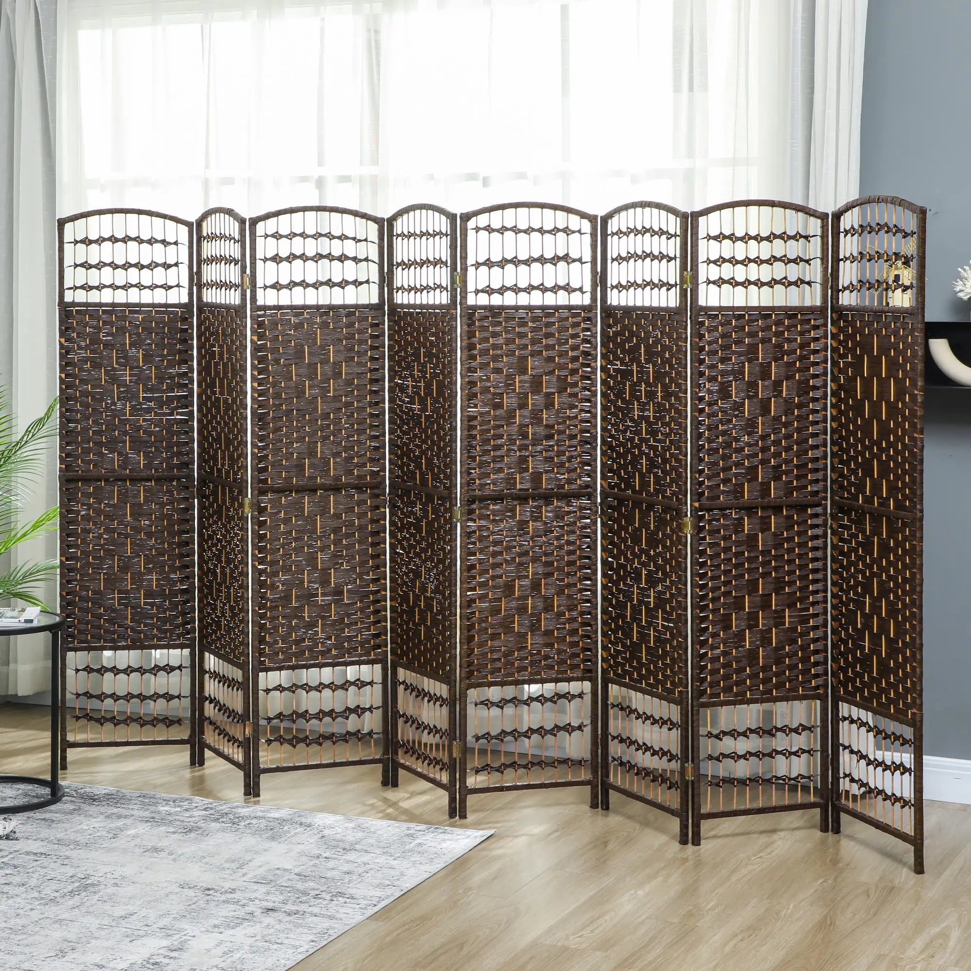 8 Panel Folding Room Divider, Portable Privacy Screen, Brown Room Dividers at Gallery Canada