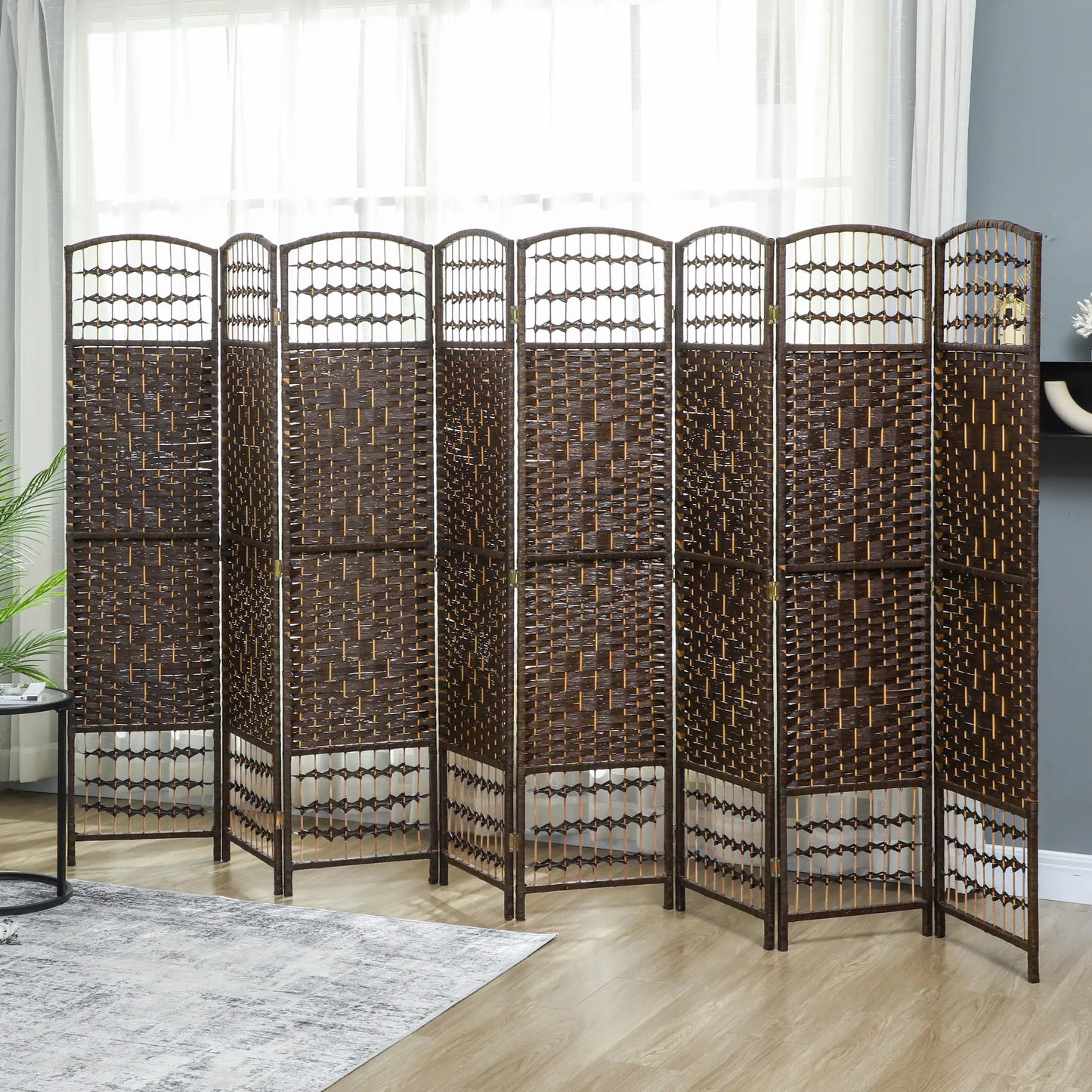 8 Panel Folding Room Divider, Portable Privacy Screen, Brown Room Dividers at Gallery Canada