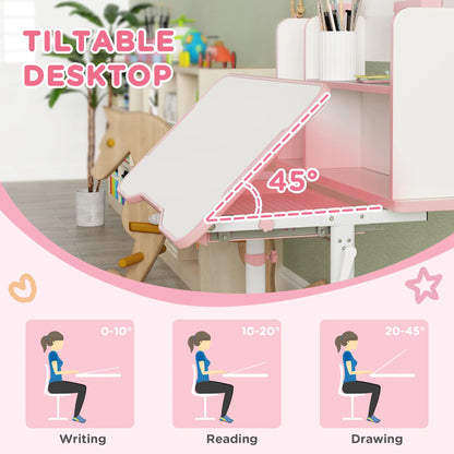 Adjustable Kids Desk and Chair Set, Study Table with Drawer, Pink Kids Desk Sets at Gallery Canada