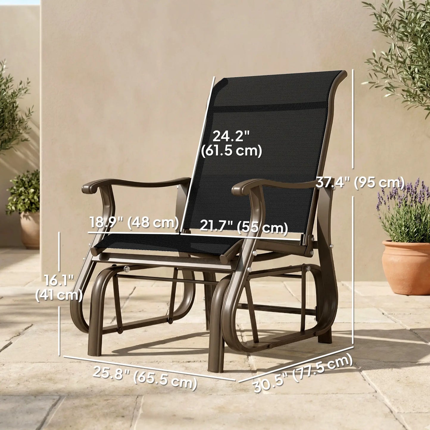 Outdoor Glider Chair, Steel Frame Mesh Fabric, Black Outdoor Gliders at Gallery Canada