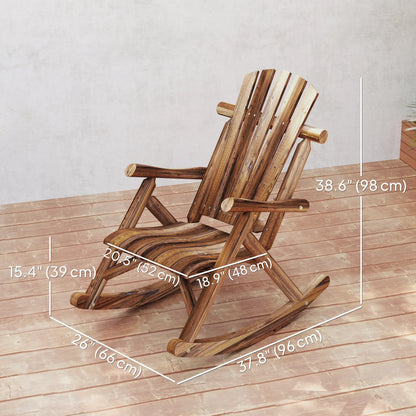 Wooden Outdoor Rocking Chair, Oversized Adirondack Patio Rocker, Carbonized