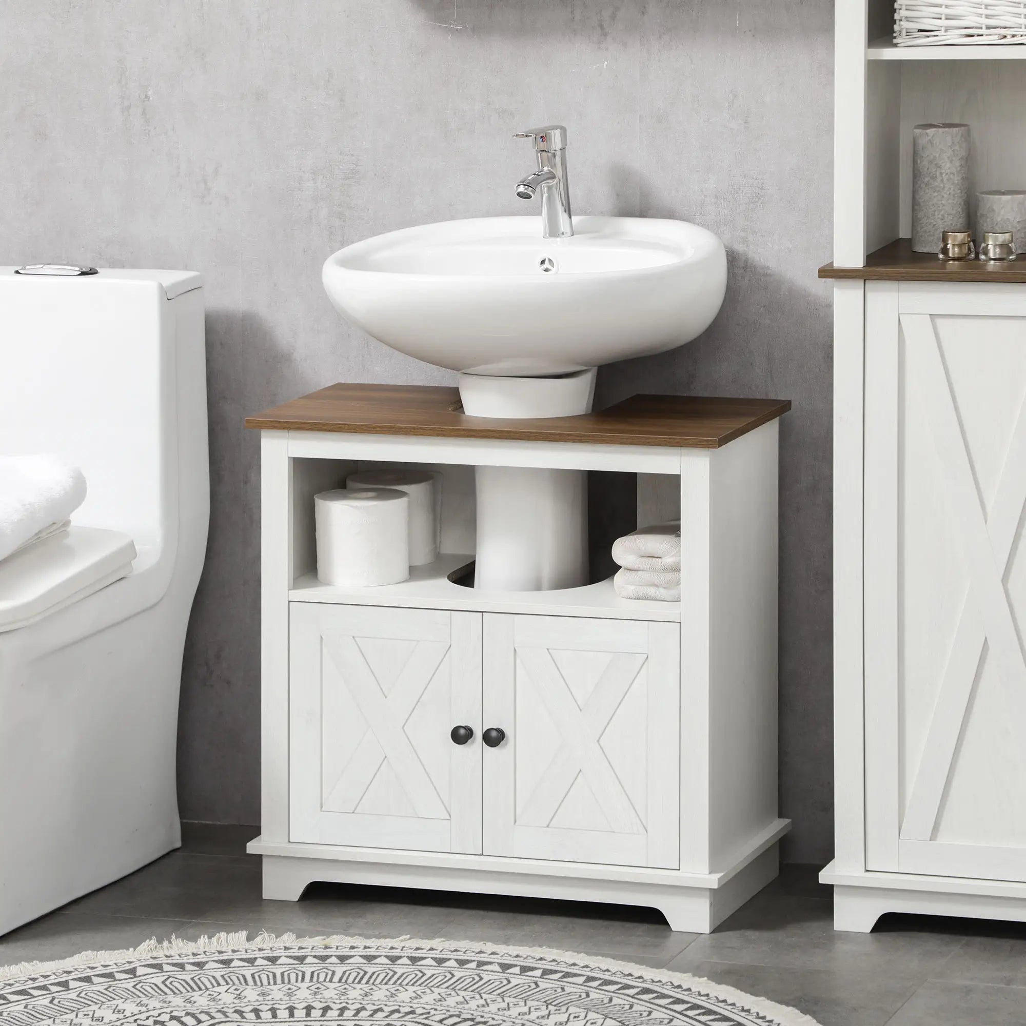 Farmhouse Bathroom Sink Cabinet, Double Door Storage, White Bathroom Cabinets at Gallery Canada