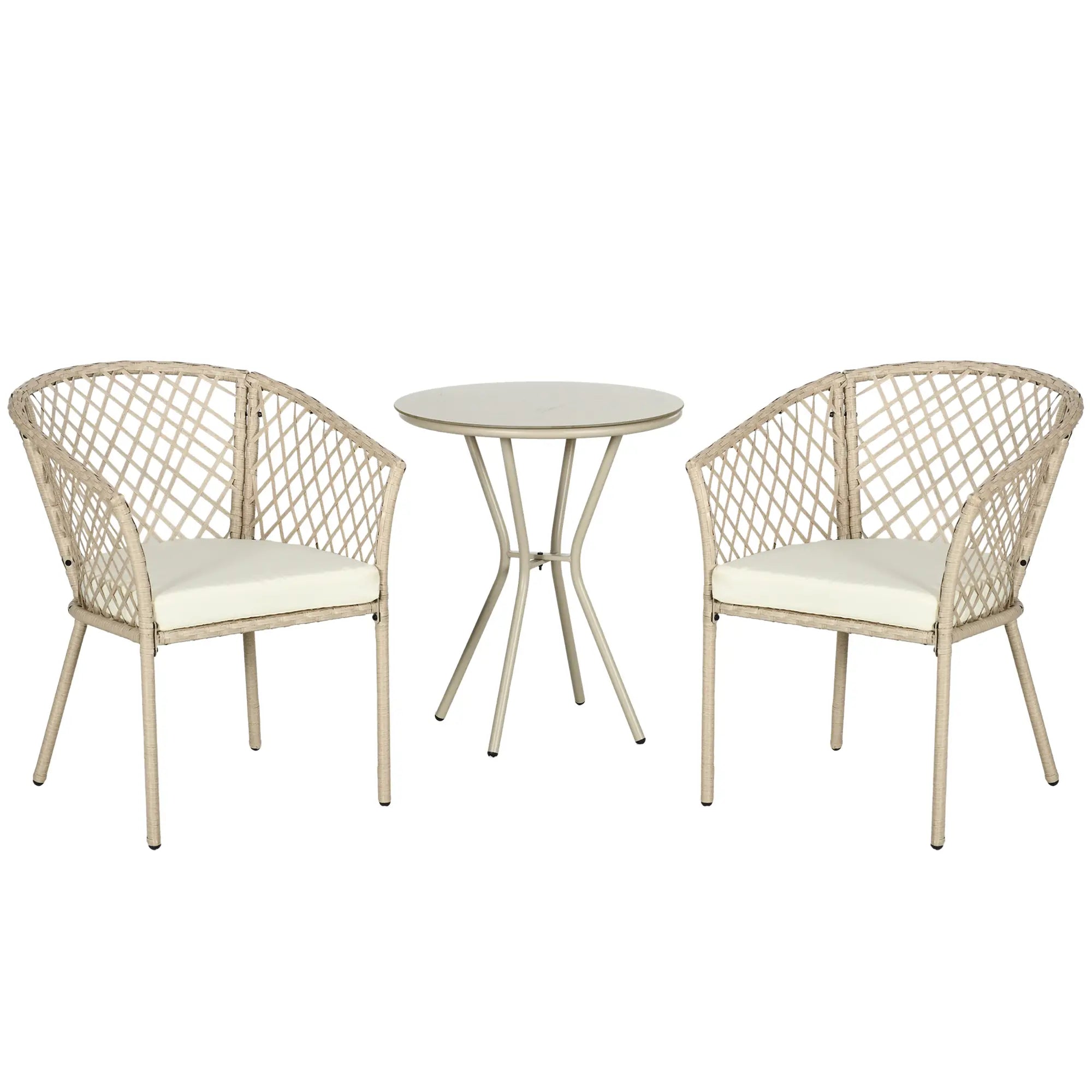 3-Piece PE Rattan Bistro Set, Seat Cushions, Glass Table, Beige Bistro Sets at Gallery Canada