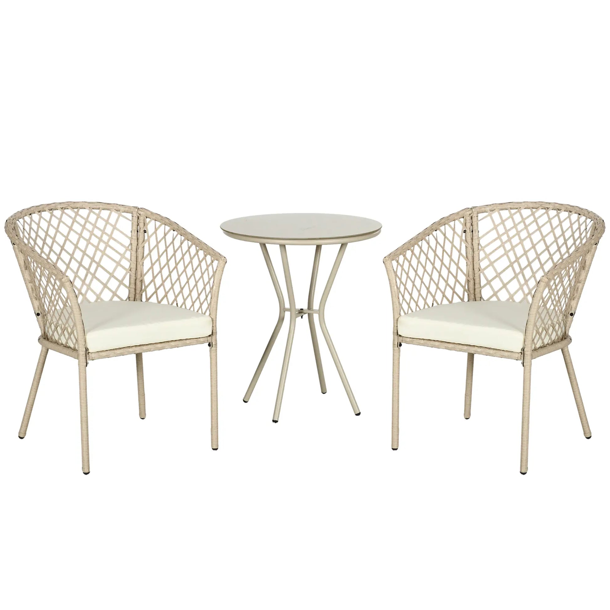 3-Piece PE Rattan Bistro Set, Seat Cushions, Glass Table, Beige Bistro Sets at Gallery Canada