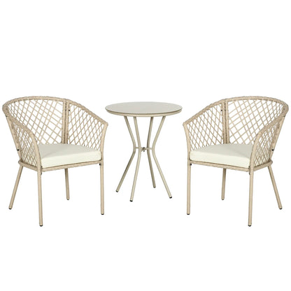 3-Piece PE Rattan Bistro Set, Seat Cushions, Glass Table, Beige Bistro Sets at Gallery Canada