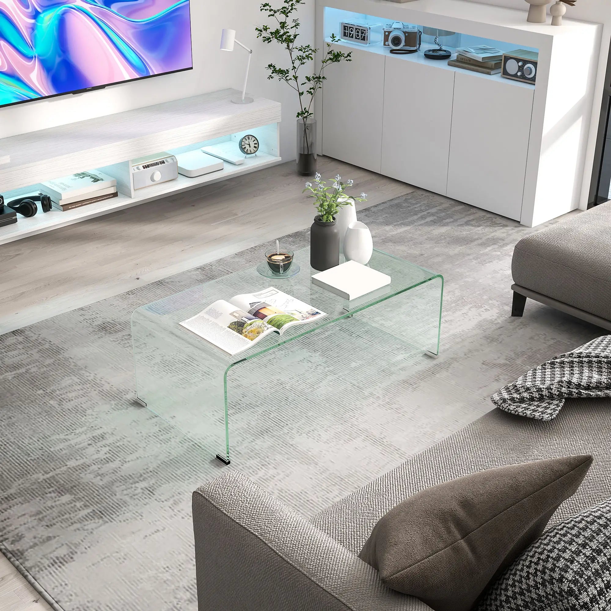 Clear Glass Coffee Table, Modern Rectangle Living Room Center Table, Safe Rounded Edges Coffee Tables at Gallery Canada