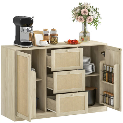 Boho Sideboard Buffet Cabinet, Kitchen Coffee Bar, 3 Drawers, 2 Shelves, 4 Racks, Natural Storage Cabinets at Gallery Canada