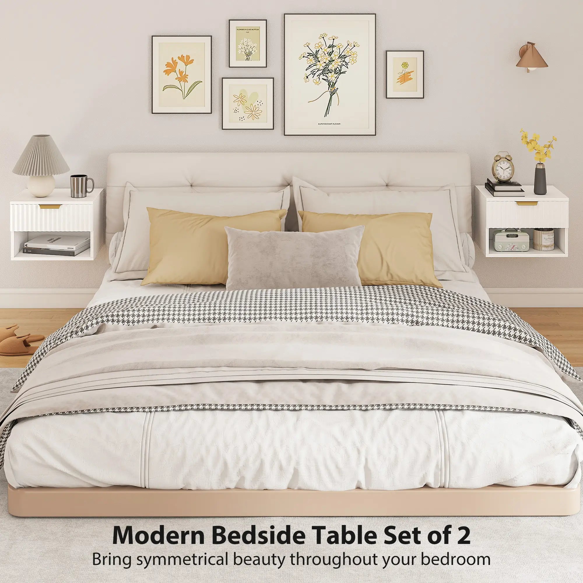 Floating Nightstands, Set of 2 with Drawer and Shelf, White Bedside Tables at Gallery Canada