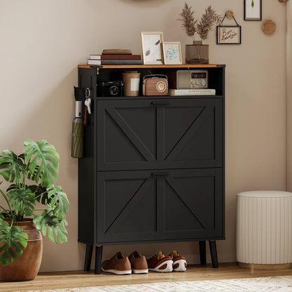 Shoe Storage Cabinet, 2 Flip Drawers, Farmhouse Narrow, Holds 16 Pairs, Black Shoe Storage Cabinets & Racks at Gallery Canada
