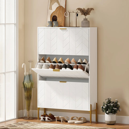 Shoe Cabinet, 3 Flip Drawers, Adjustable Shelves, White