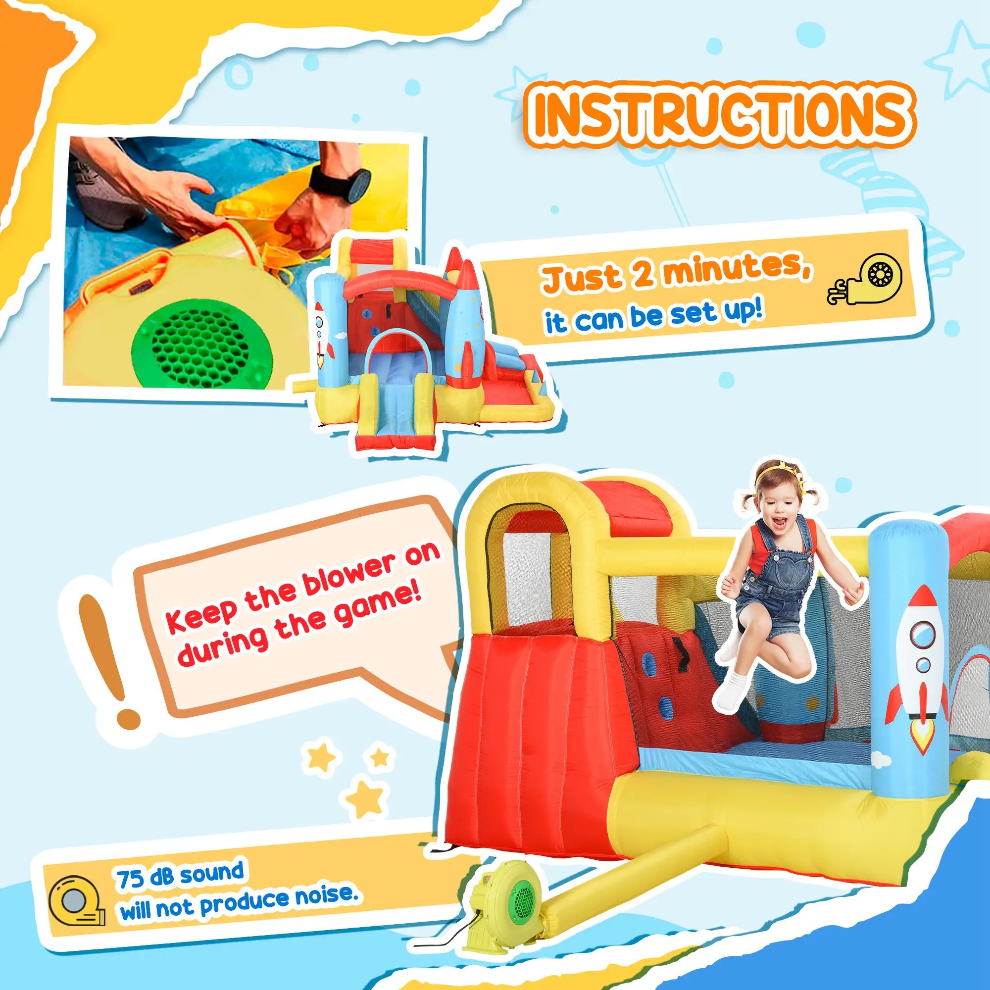 Inflatable Trampoline Slide Pool, Rocket Design, 11.14' x 9.18' x 6.06' Inflatables at Gallery Canada